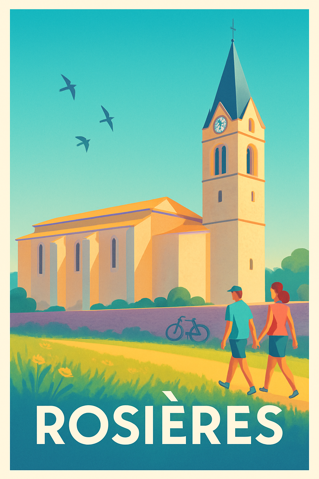 Haute-Loire France Pas de Cadre / 20 × 30cm Affiche de Rosières - Promenade paisible au cœur du patrimoine