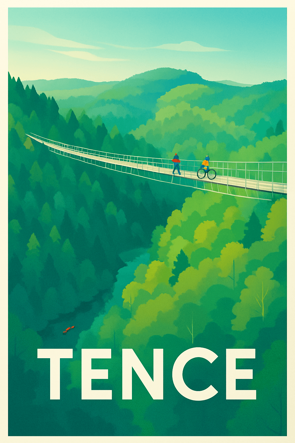 Haute-Loire France Pas de Cadre / 20 × 30cm Affiche de Tence - Le Pont Suspendu au Cœur de la Nature