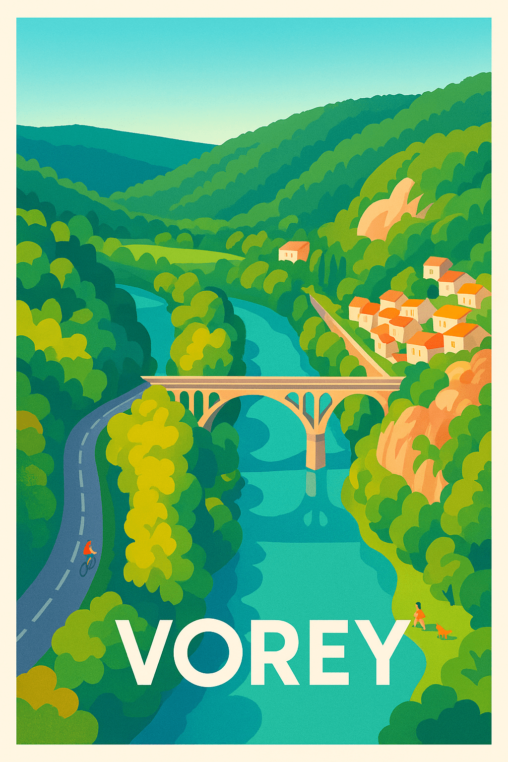 Haute-Loire France Pas de Cadre / 20 × 30cm Affiche de Vorey - Charme naturel au coeur de la verdure