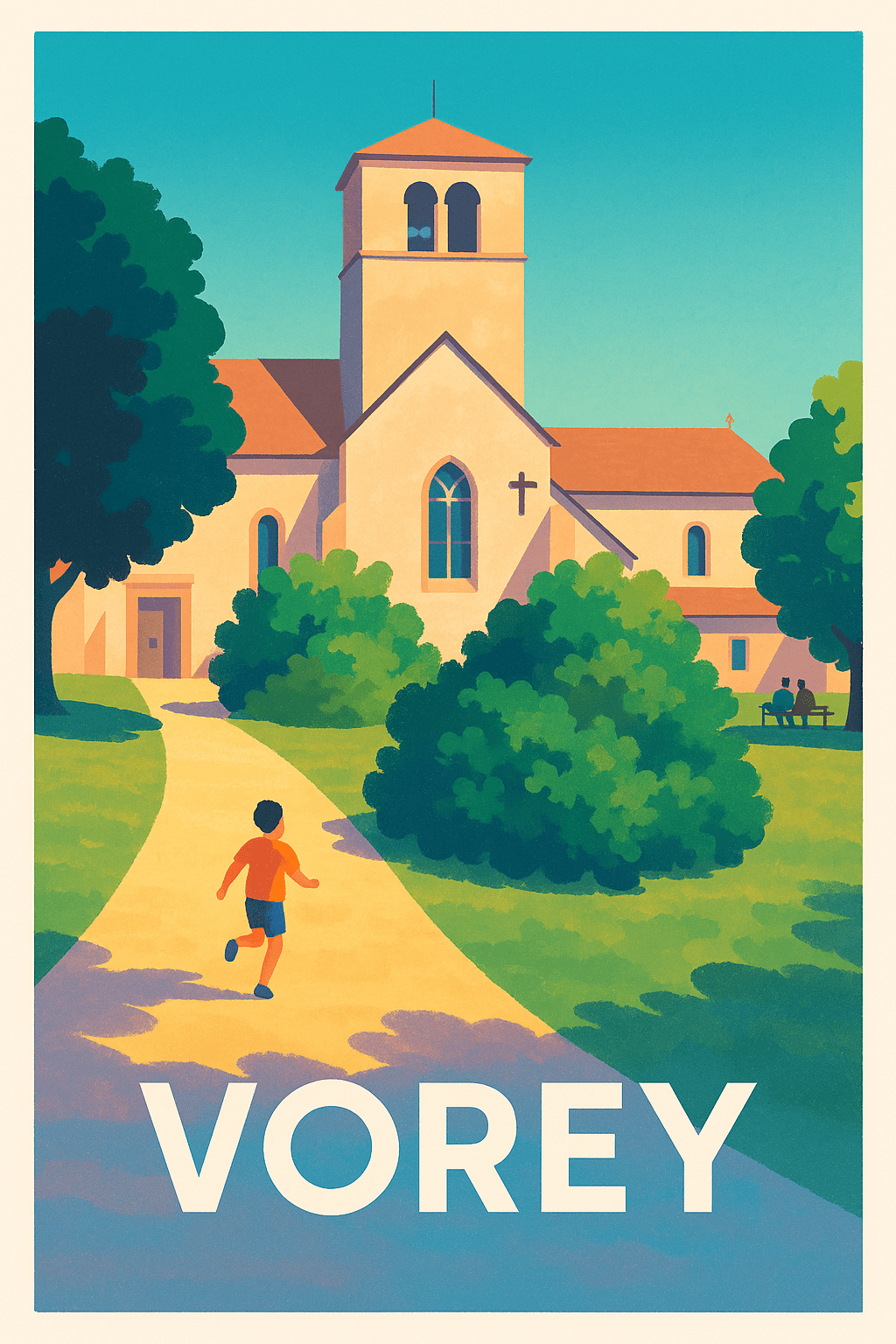 Haute-Loire France Pas de Cadre / 20 × 30cm Affiche de Vorey - La quiétude d'un village ensoleillé