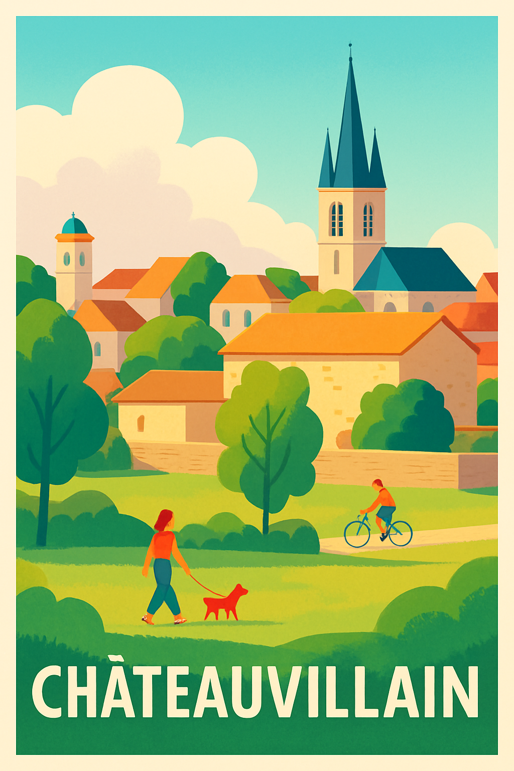 Haute-Marne France Pas de Cadre / 20 × 30cm Affiche de Châteauvillain - Charme bucolique et douceur de vie