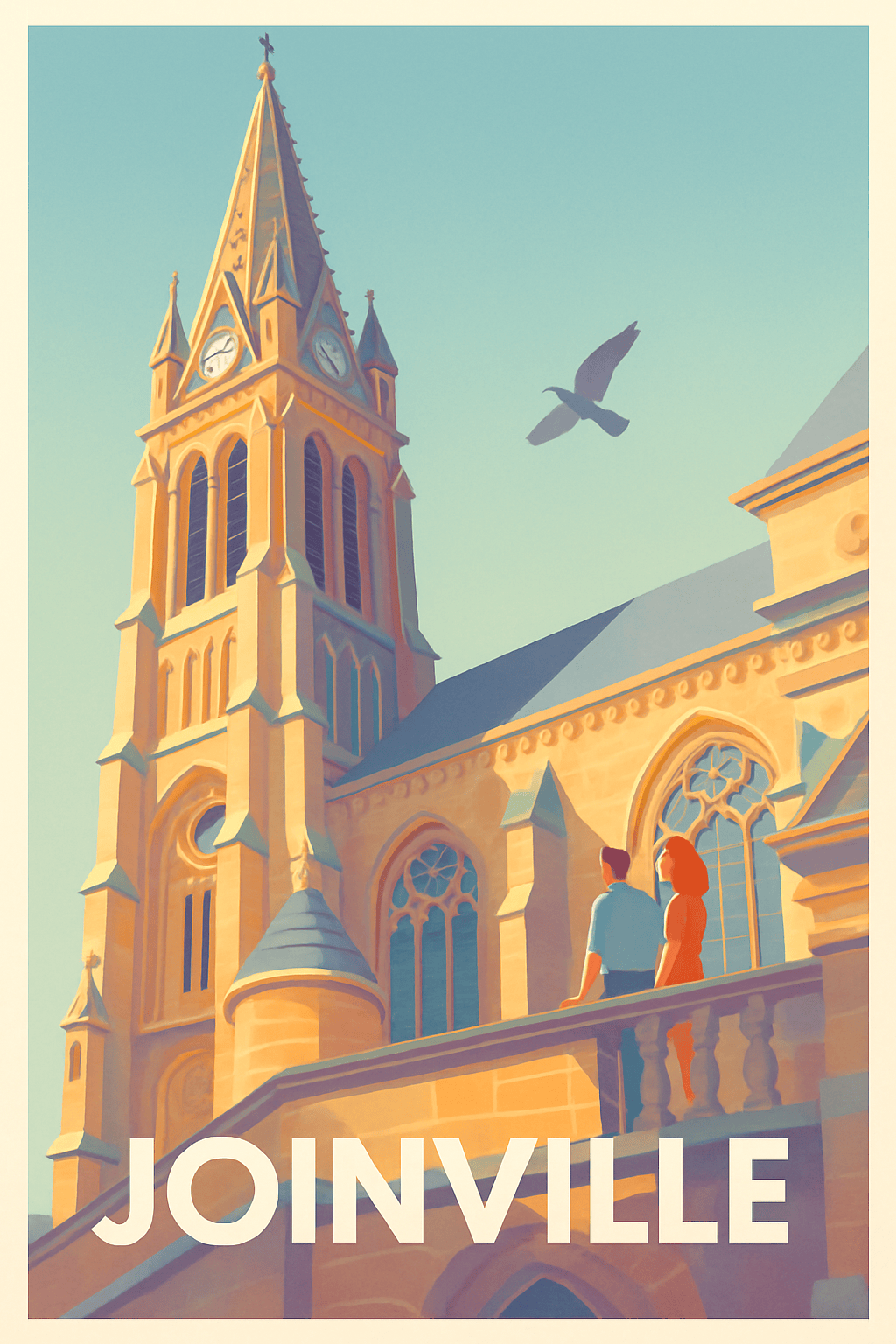 Haute-Marne France Pas de Cadre / 20 × 30cm Affiche de Joinville - Émerveillement au sommet de l'église historique