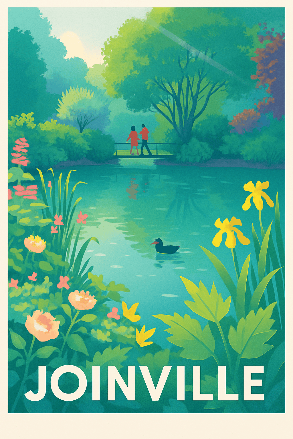 Haute-Marne France Pas de Cadre / 20 × 30cm Affiche de Joinville - Promenade paisible au bord de l'eau
