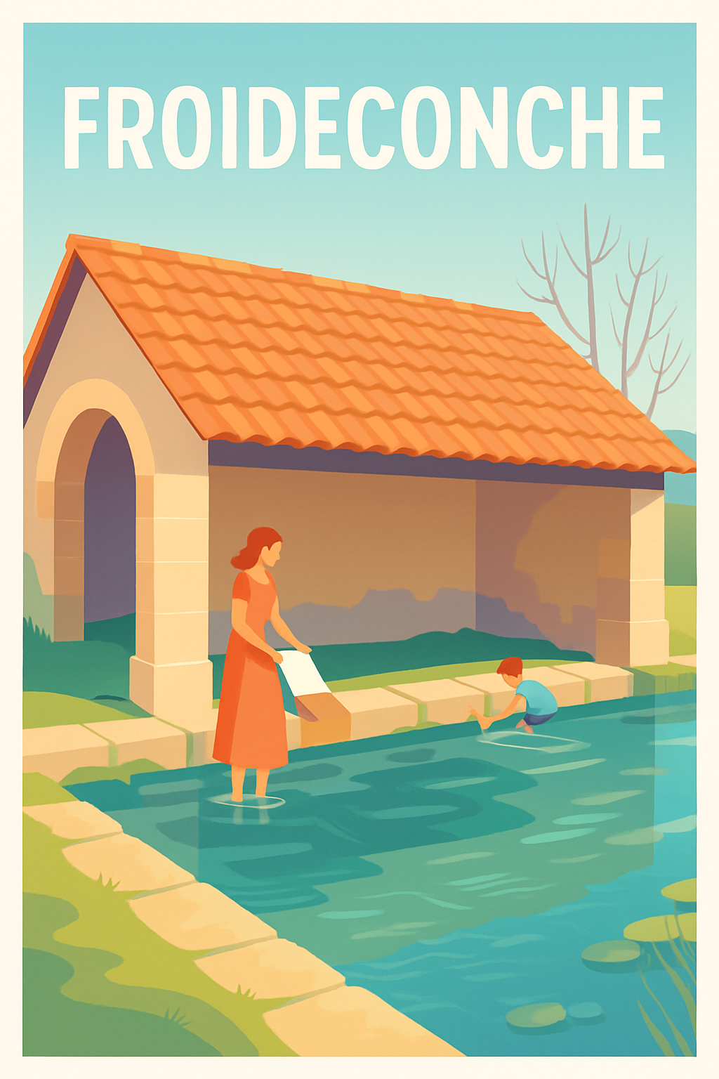 Haute-Saône France Pas de Cadre / 20 × 30cm Affiche de Froideconche - Charme bucolique au lavoir