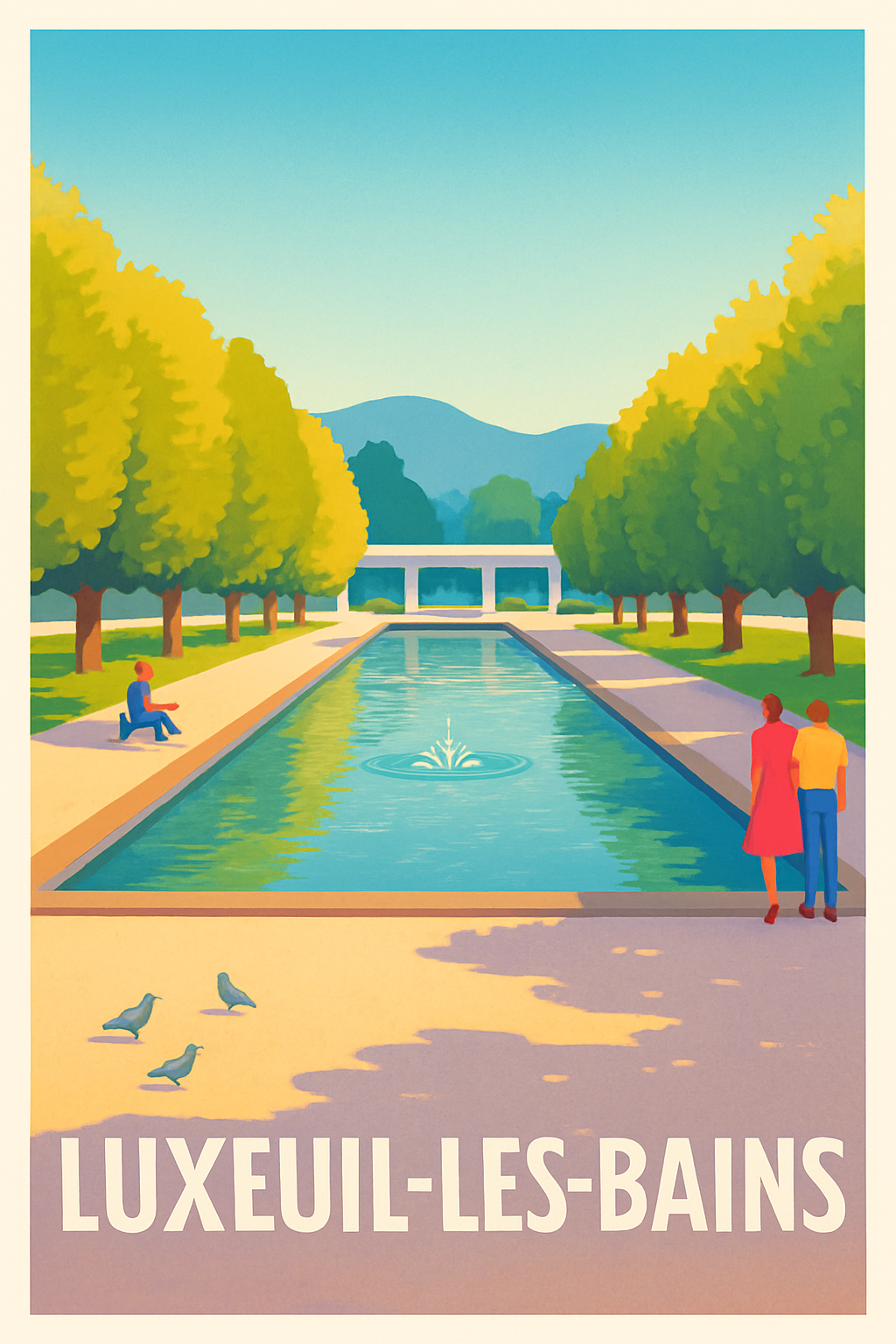 Affiche Luxeuil-les-Bains — Évasion et sérénité au cœur des jardins · poster d'art de Luxeuil-les-Bains