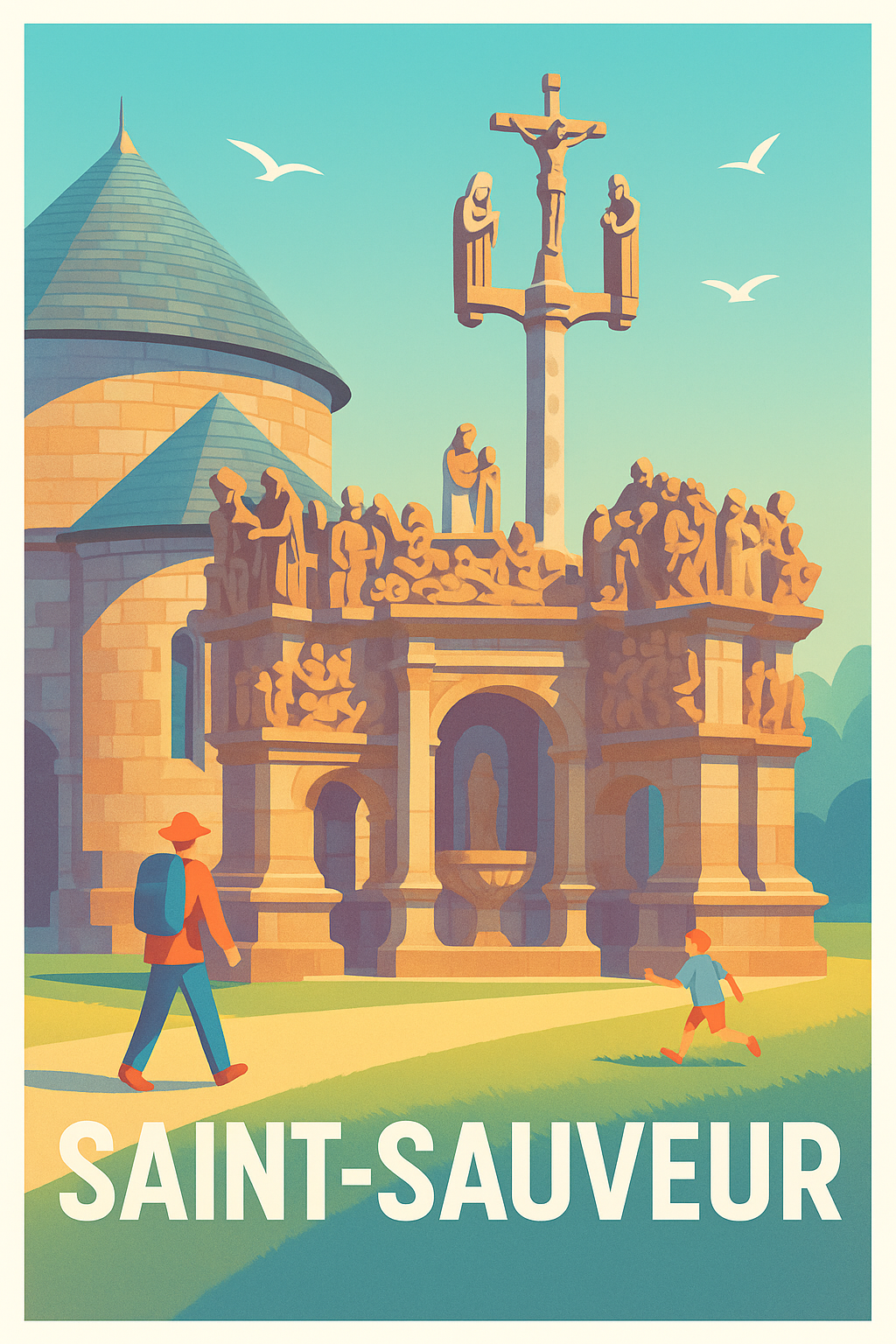 Affiche Saint-Sauveur — Escapade historique et familiale · poster d'art de Saint-Sauveur