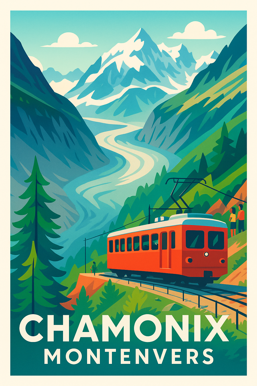 Affiche Chamonix — L'escapade alpine en rouge et vert · poster d'art de Chamonix