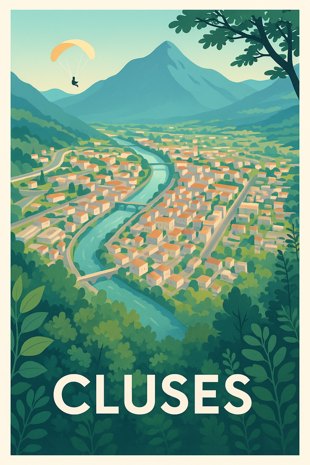 Haute-Savoie France Pas de Cadre / 20 × 30cm Affiche de Cluses - Vue panoramique et envolée libre