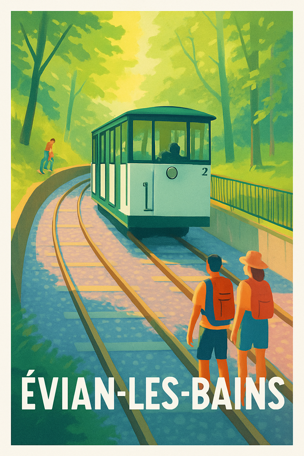 Affiche Évian-les-Bains — Balade bucolique en funiculaire · poster d'art de Évian-les-Bains