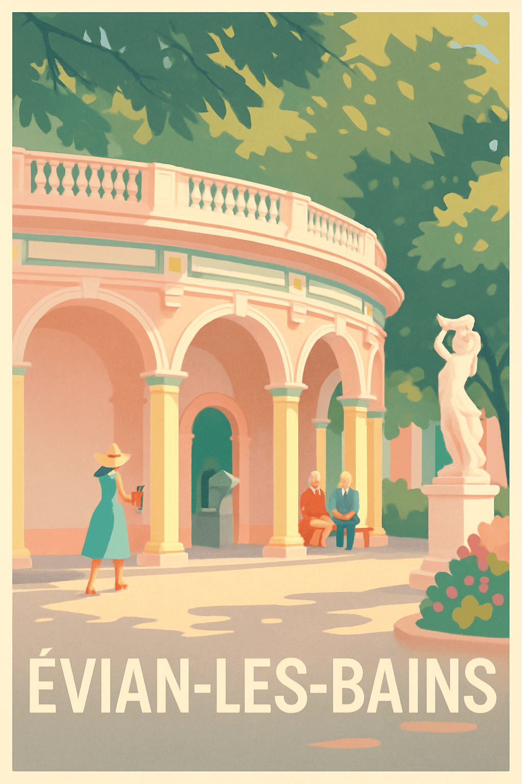 Affiche Évian-les-Bains — Élégance et sérénité au cœur du parc · poster d'art de Évian-les-Bains