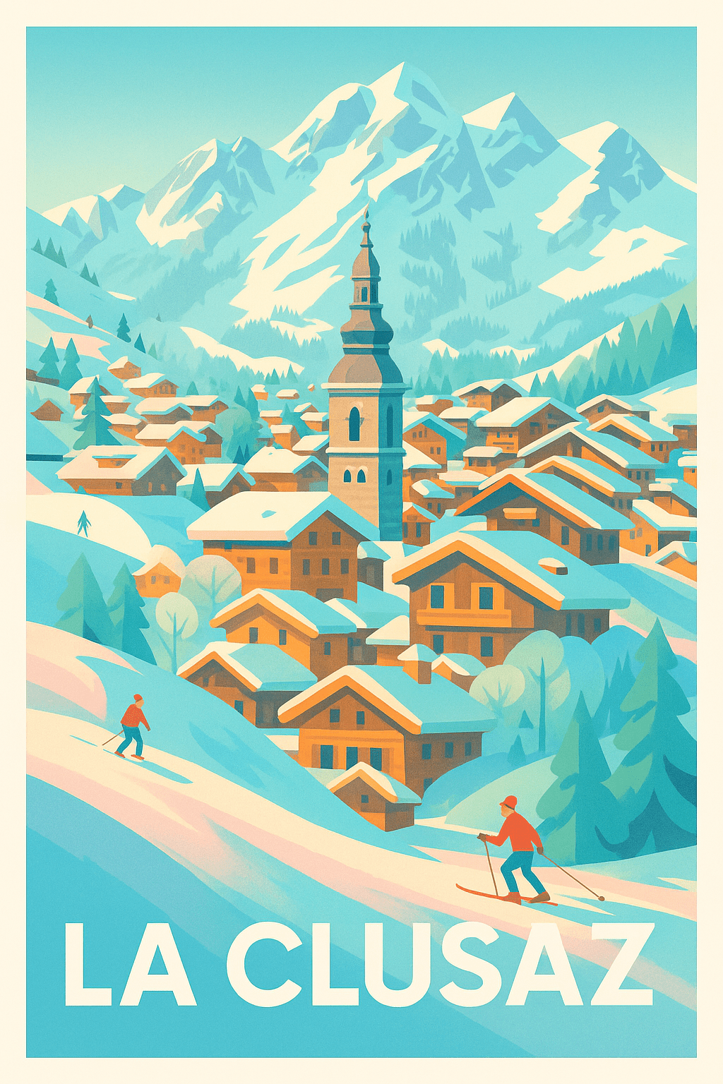 Haute-Savoie France Pas de Cadre / 20 × 30cm Affiche de La Clusaz - Charme hivernal des Alpes savoyardes