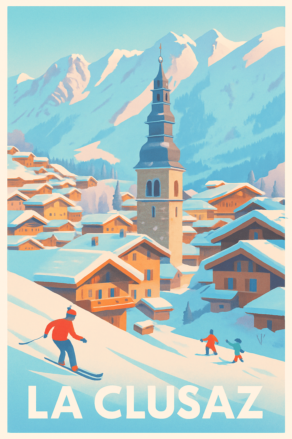 Haute-Savoie France Pas de Cadre / 20 × 30cm Affiche de La Clusaz - Escapade hivernale en montagne
