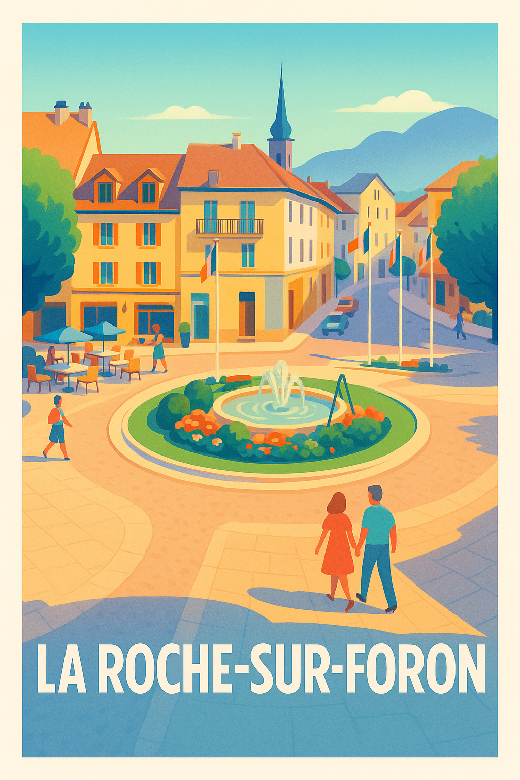 Haute-Savoie France Pas de Cadre / 20 × 30cm Affiche de La Roche-sur-Foron - Charme et douceur d'une place animée