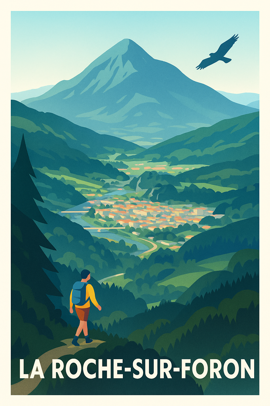 Haute-Savoie France Pas de Cadre / 20 × 30cm Affiche de La Roche-sur-Foron - L'appel de la montagne et de la nature