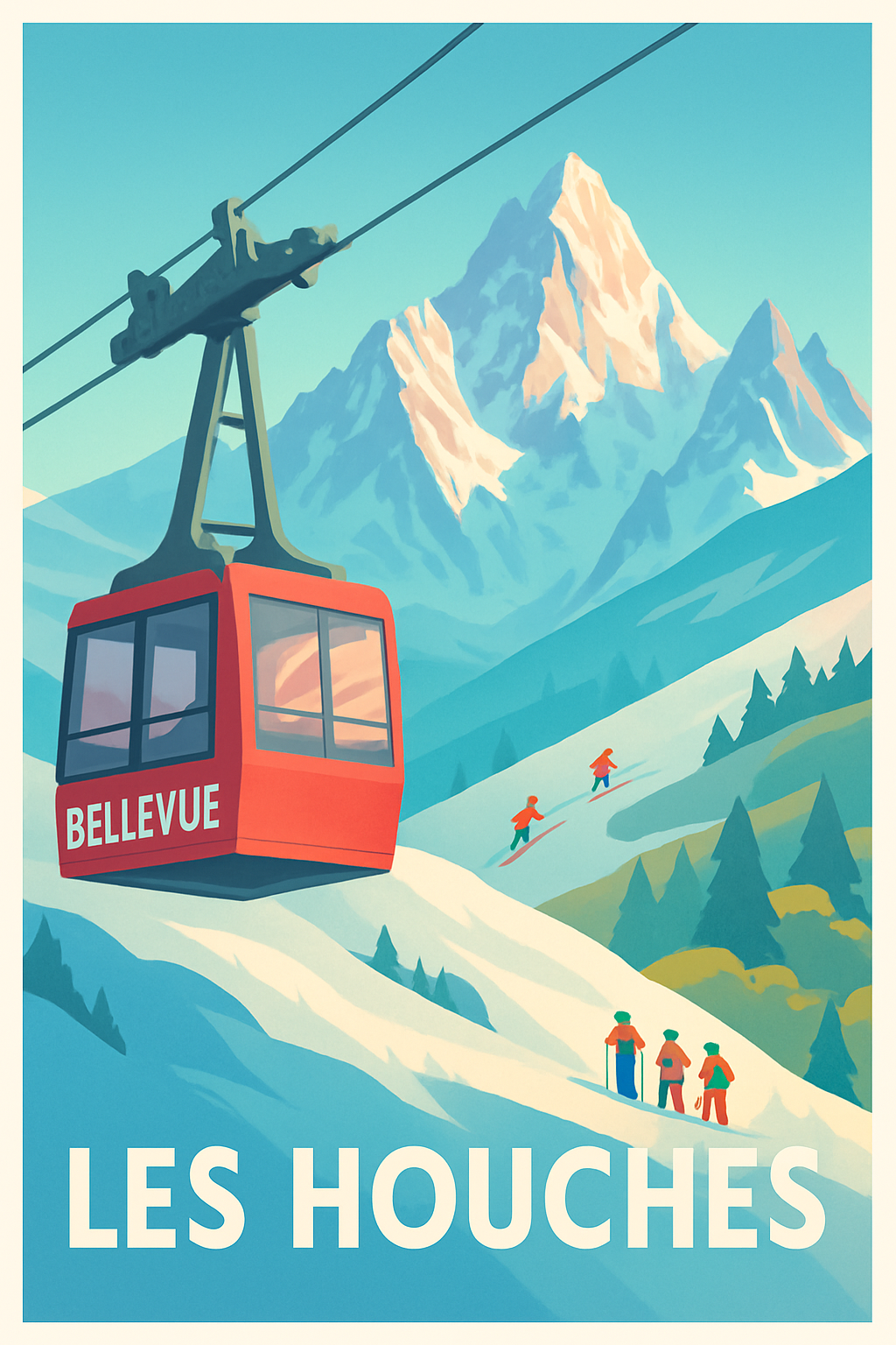 Haute-Savoie France Pas de Cadre / 20 × 30cm Affiche de Les Houches - Évasion alpine en téléphérique