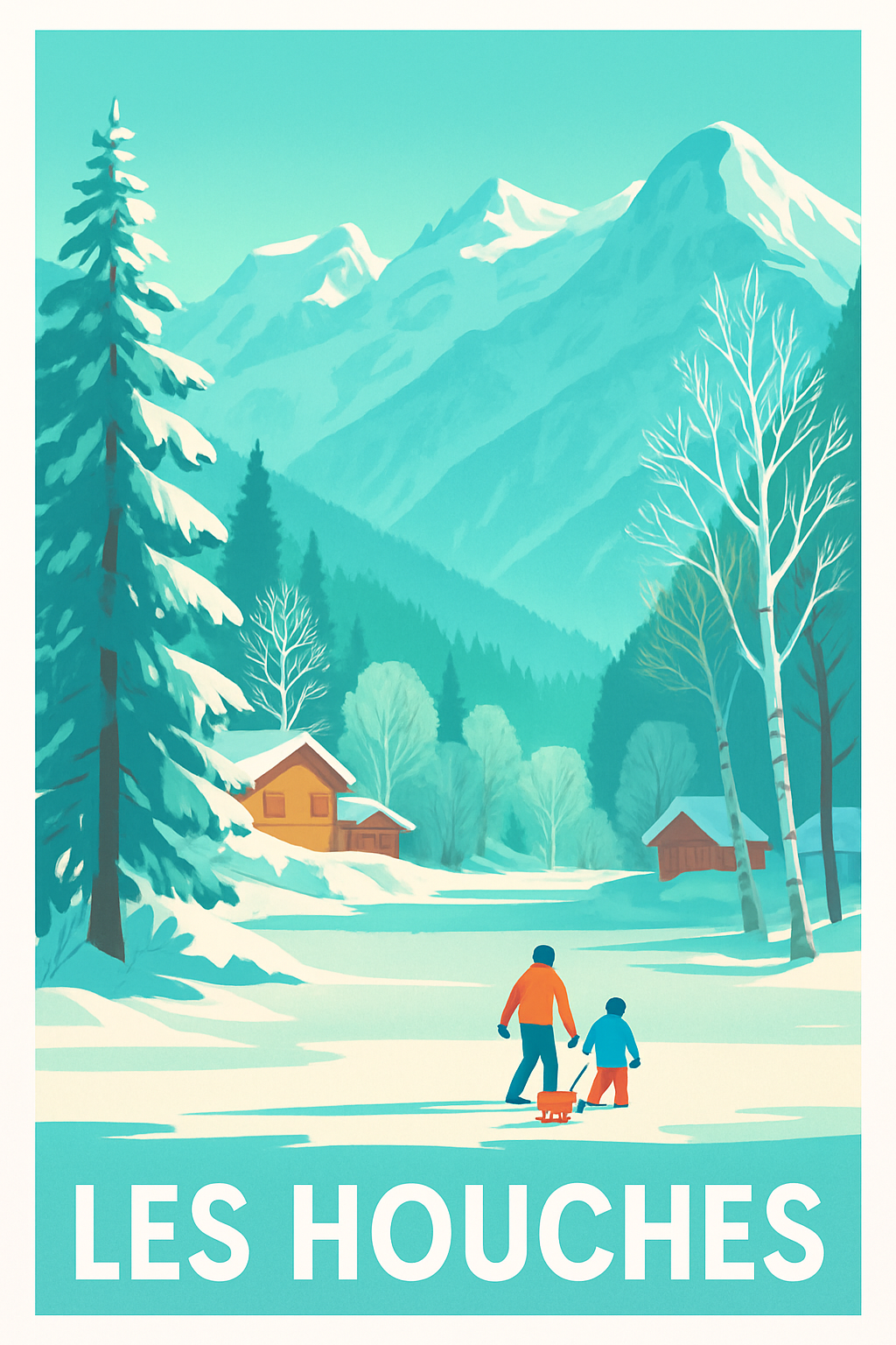 Haute-Savoie France Pas de Cadre / 20 × 30cm Affiche de Les Houches - Évasion hivernale en montagne