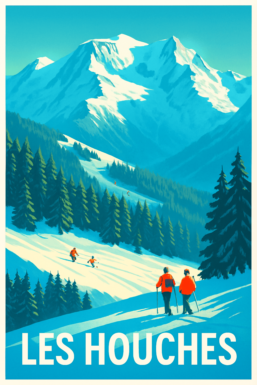 Haute-Savoie France Pas de Cadre / 20 × 30cm Affiche de Les Houches - Évasion hivernale entre montagnes et pistes enneigées