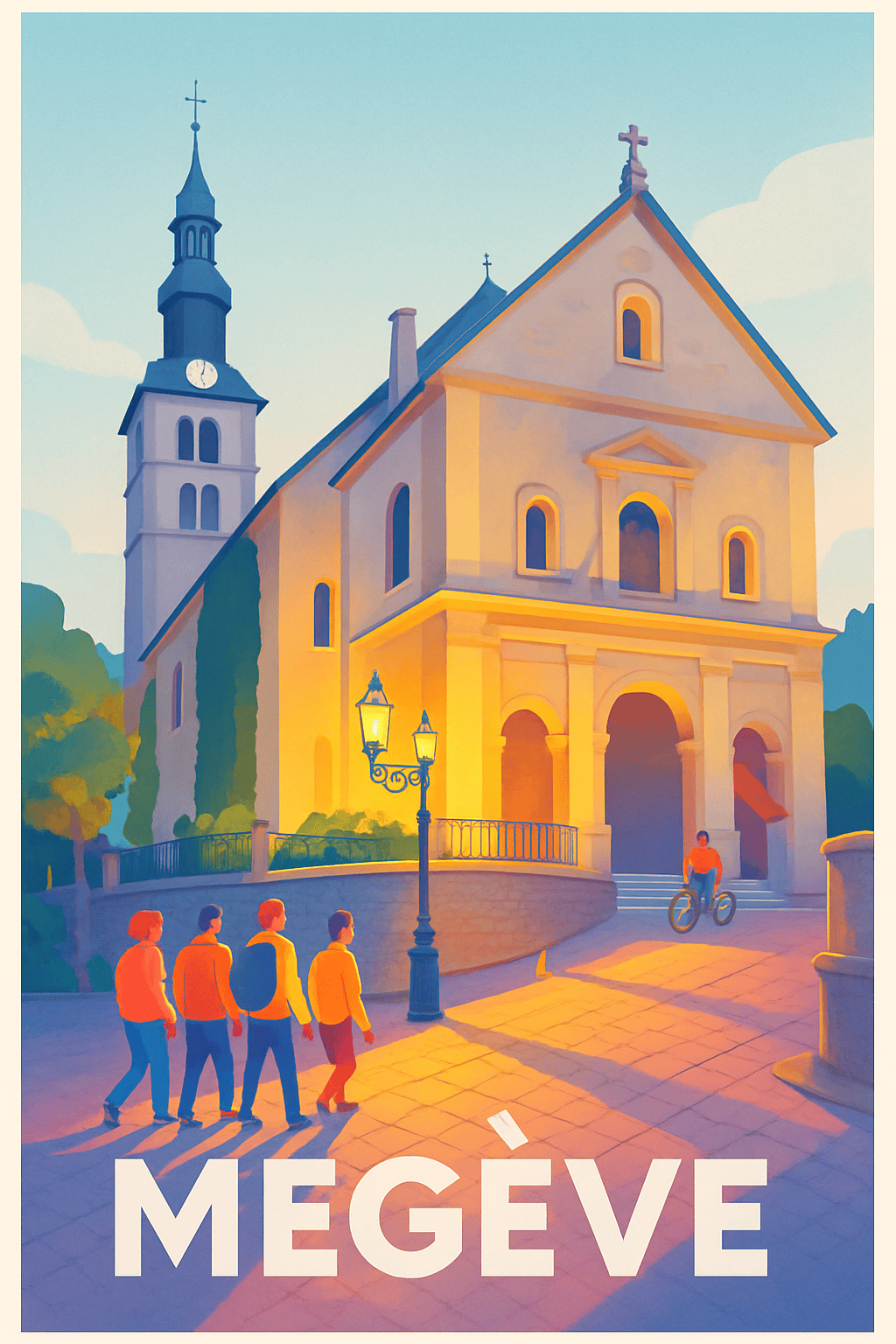 Haute-Savoie France Pas de Cadre / 20 × 30cm Affiche de Megève - Charme alpin au crépuscule