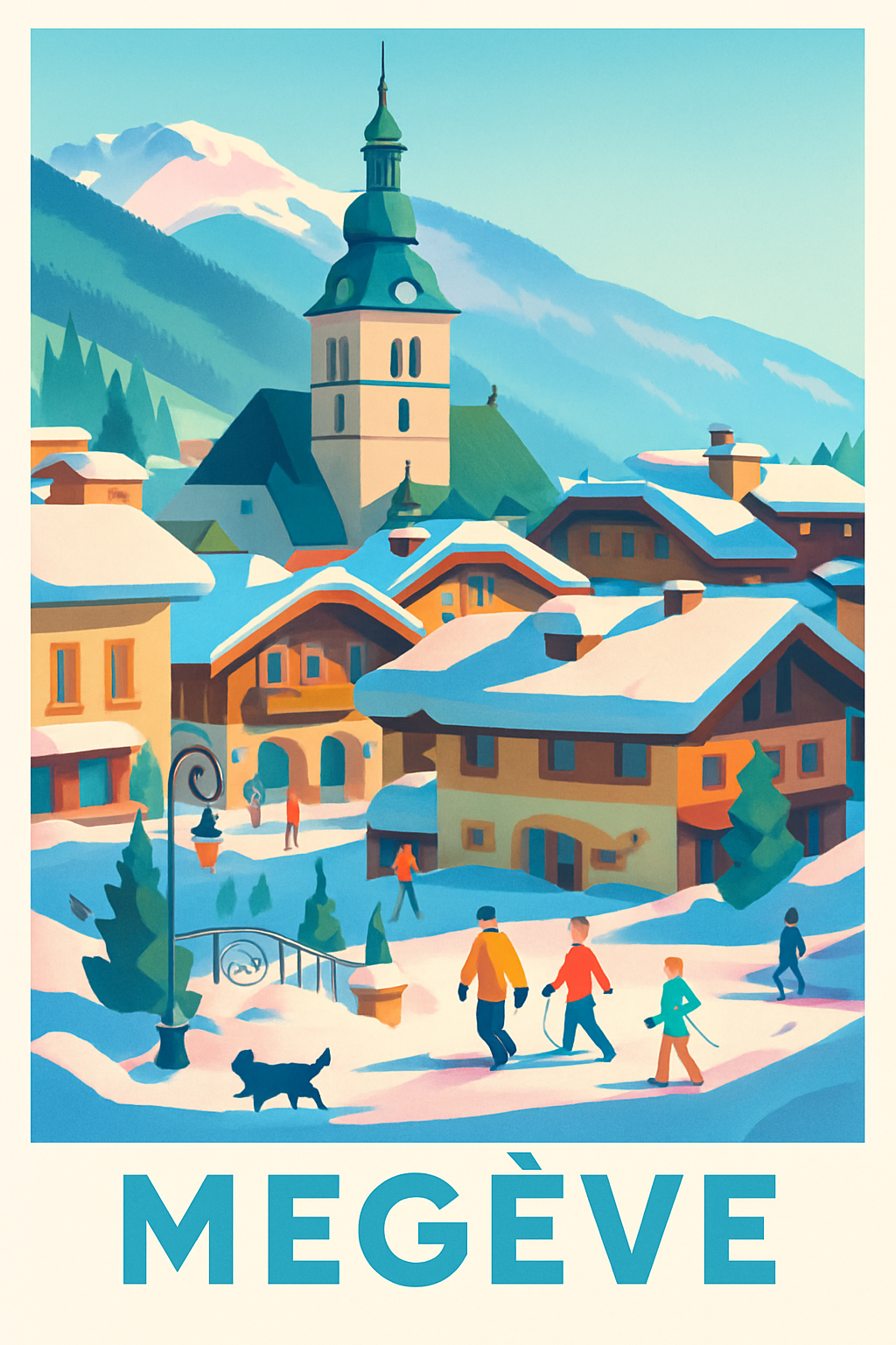 Haute-Savoie France Pas de Cadre / 20 × 30cm Affiche de Megève - Charme alpin et ambiance hivernale