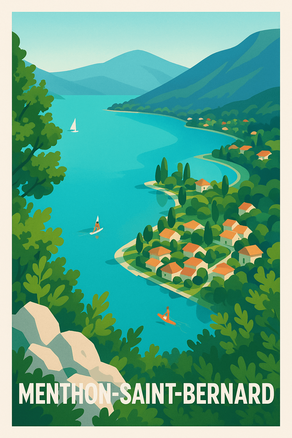 Haute-Savoie France Pas de Cadre / 20 × 30cm Affiche de Menthon-Saint-Bernard - L'évasion au bord du lac