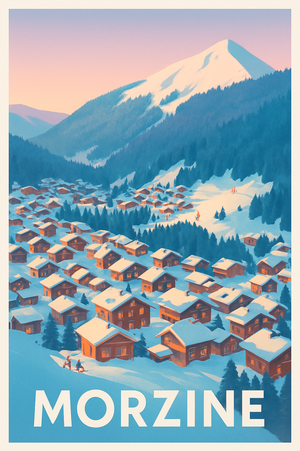 Haute-Savoie France Pas de Cadre / 20 × 30cm Affiche de Morzine - Charme alpestre au coucher du soleil