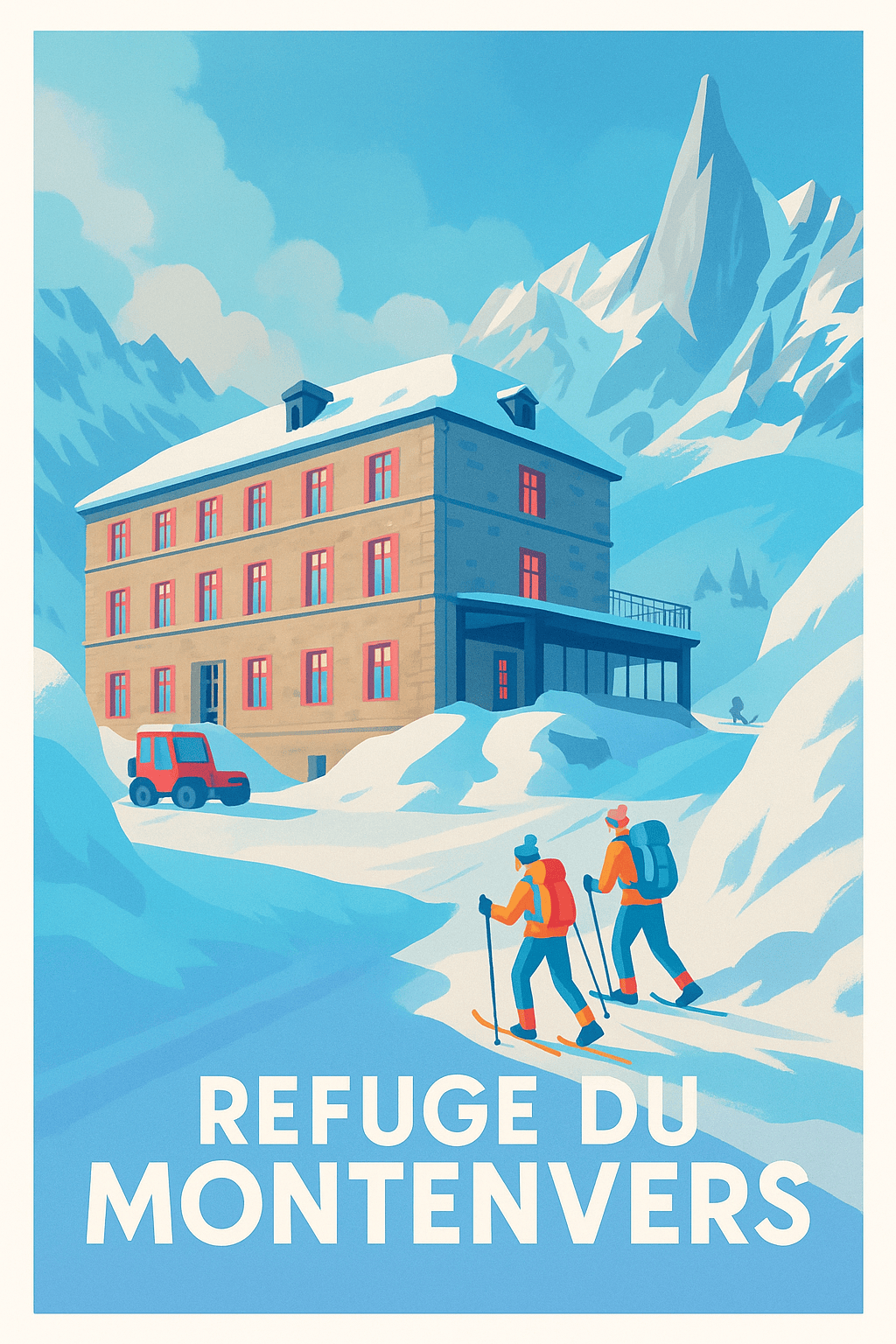 Haute-Savoie France Pas de Cadre / 20 × 30cm Affiche de Refuge du Montenvers - L'appel de la montagne enneigée