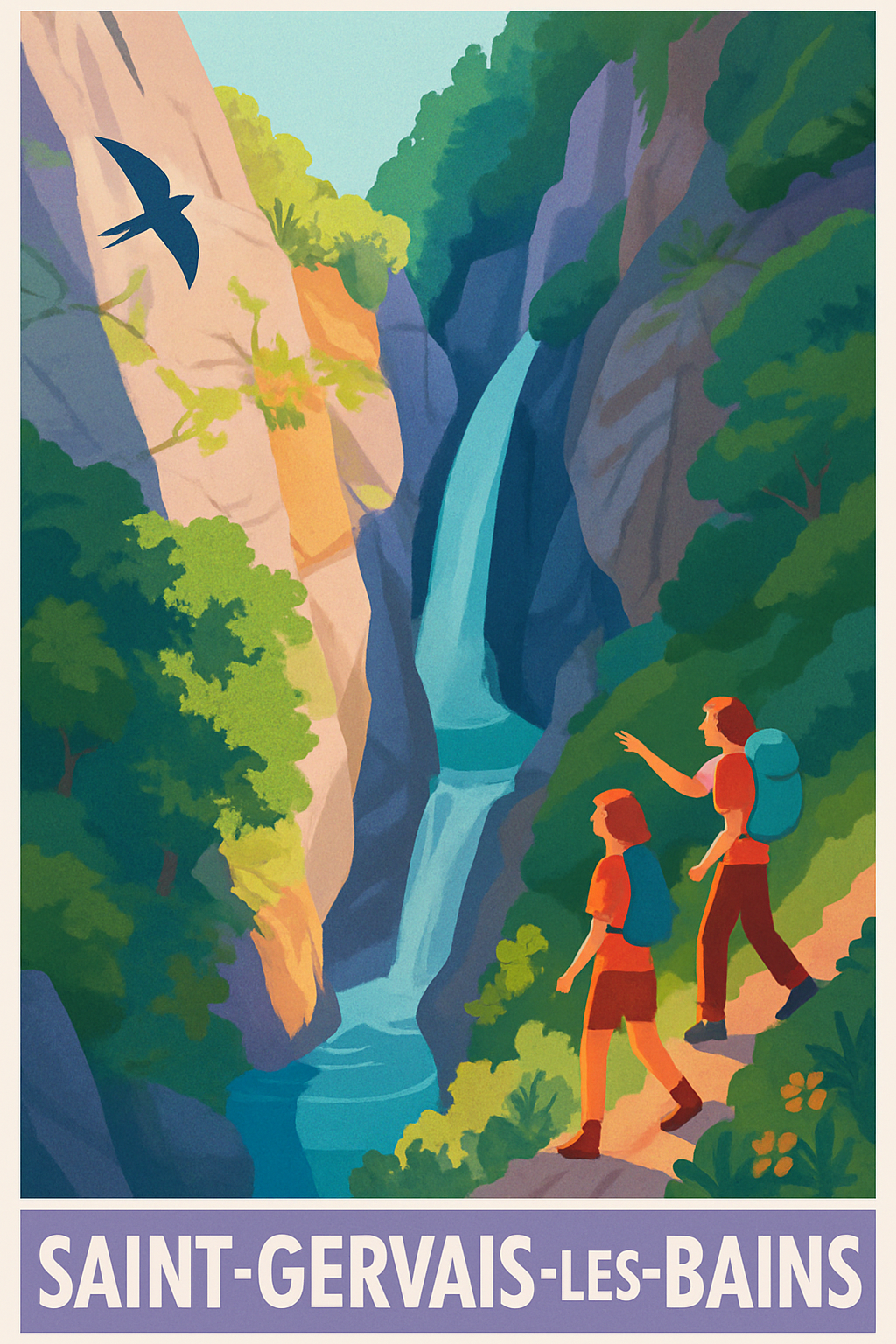 Affiche Saint-Gervais-les-Bains — Aventure et nature en montagne · poster d'art de Saint-Gervais-les-Bains