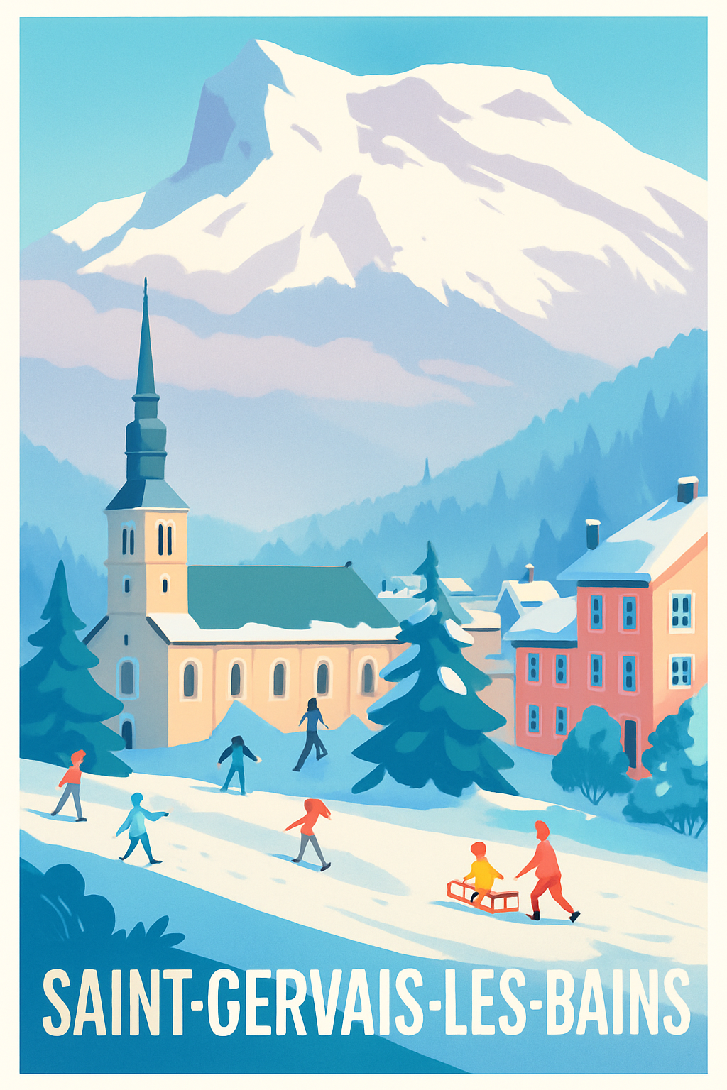 Haute-Savoie France Pas de Cadre / 20 × 30cm Affiche de Saint-Gervais-les-Bains - L'hiver enchanteur au pied des montagnes