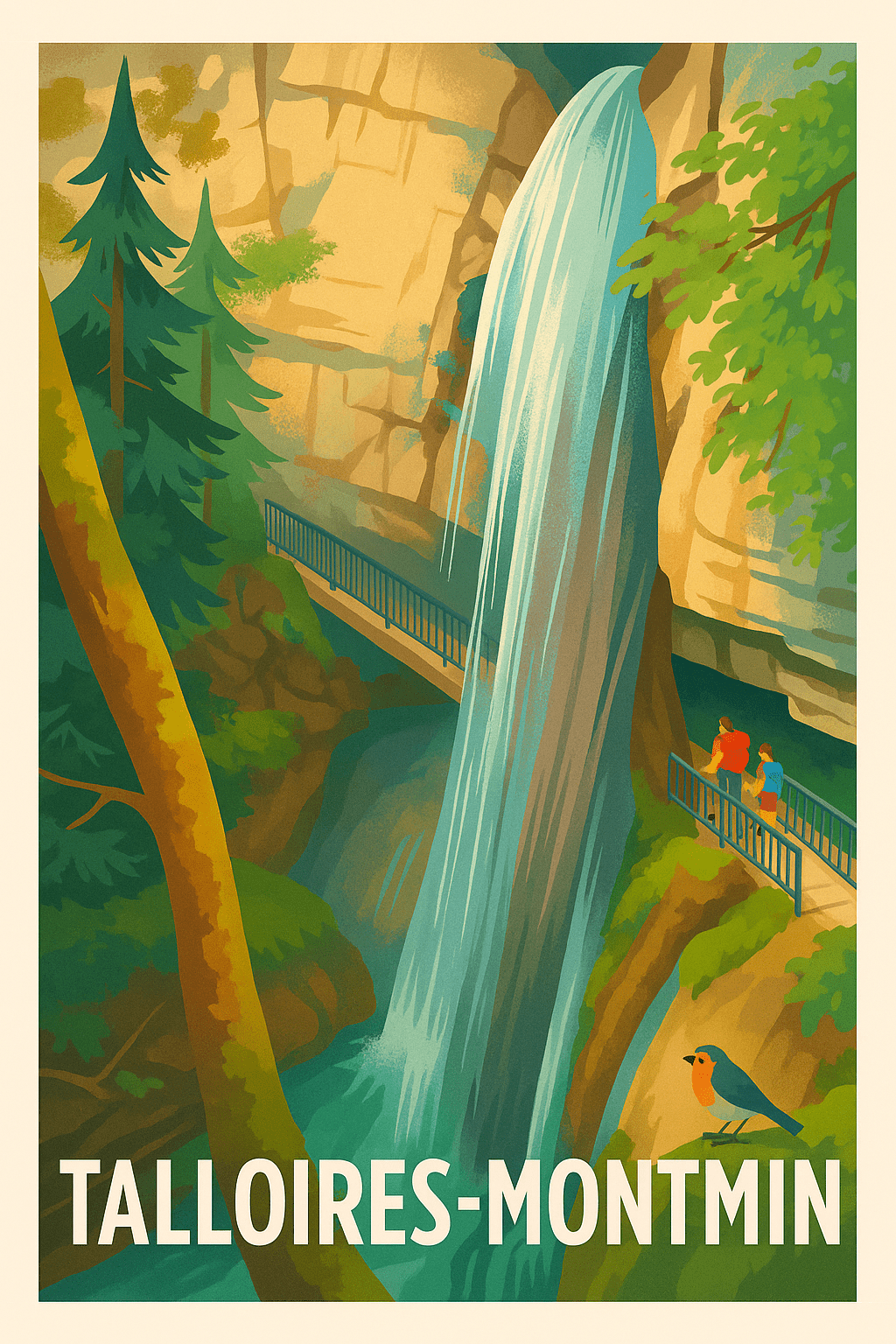 Affiche Talloires-Montmin — Beauté naturelle et cascade magique · poster d'art de Talloires-Montmin