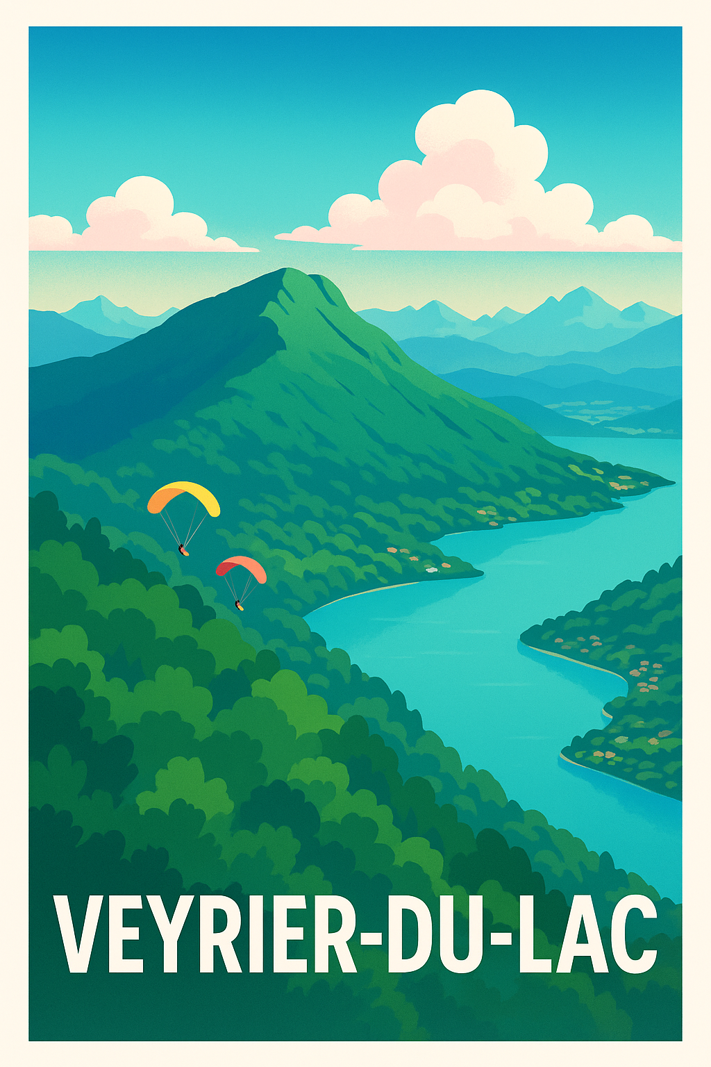 Haute-Savoie France Pas de Cadre / 20 × 30cm Affiche de Veyrier-du-Lac - Évasion au-dessus du lac et des montagnes