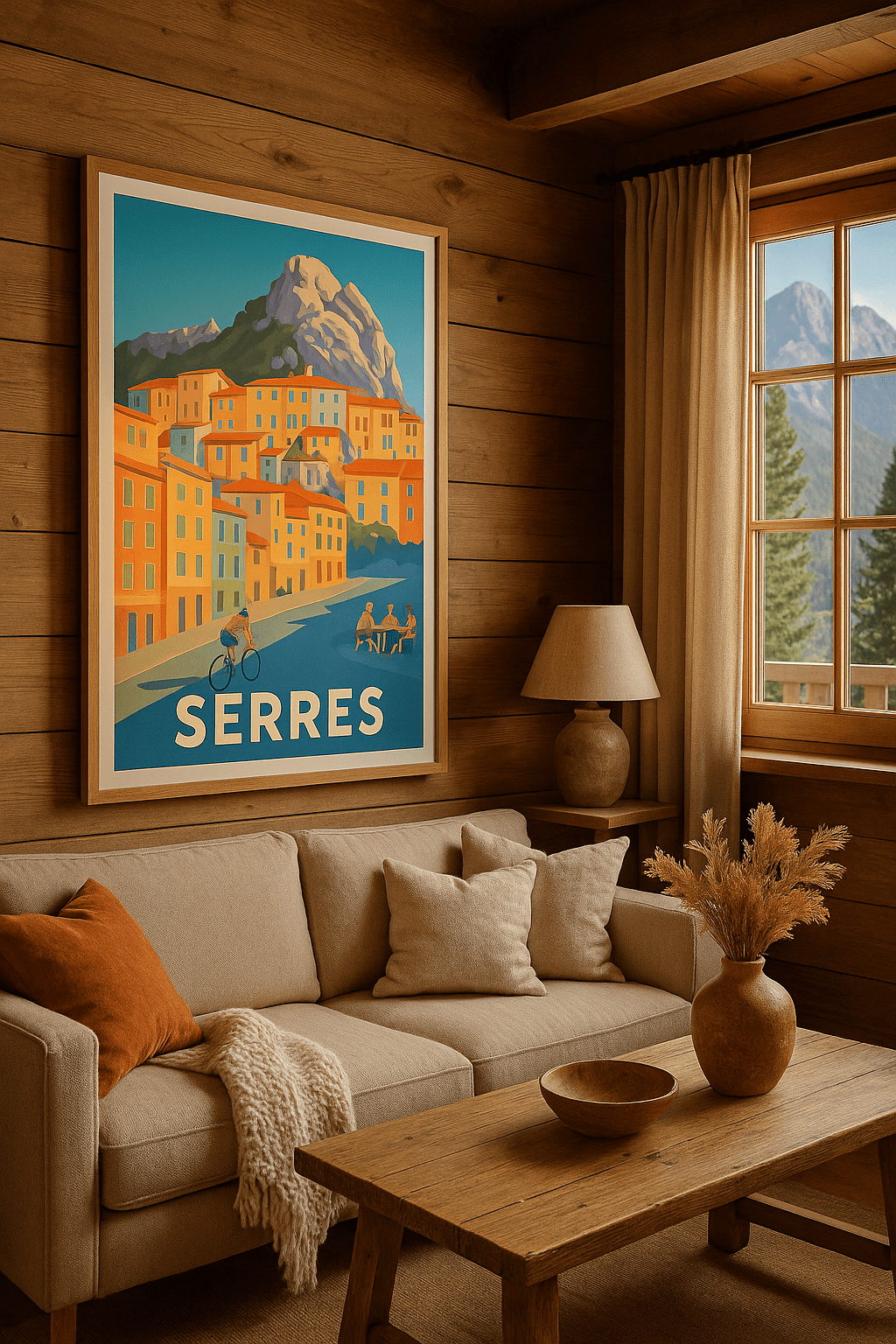 Affiche Serres — Charme lumineux au pied des montagnes · poster d'art de Serres
