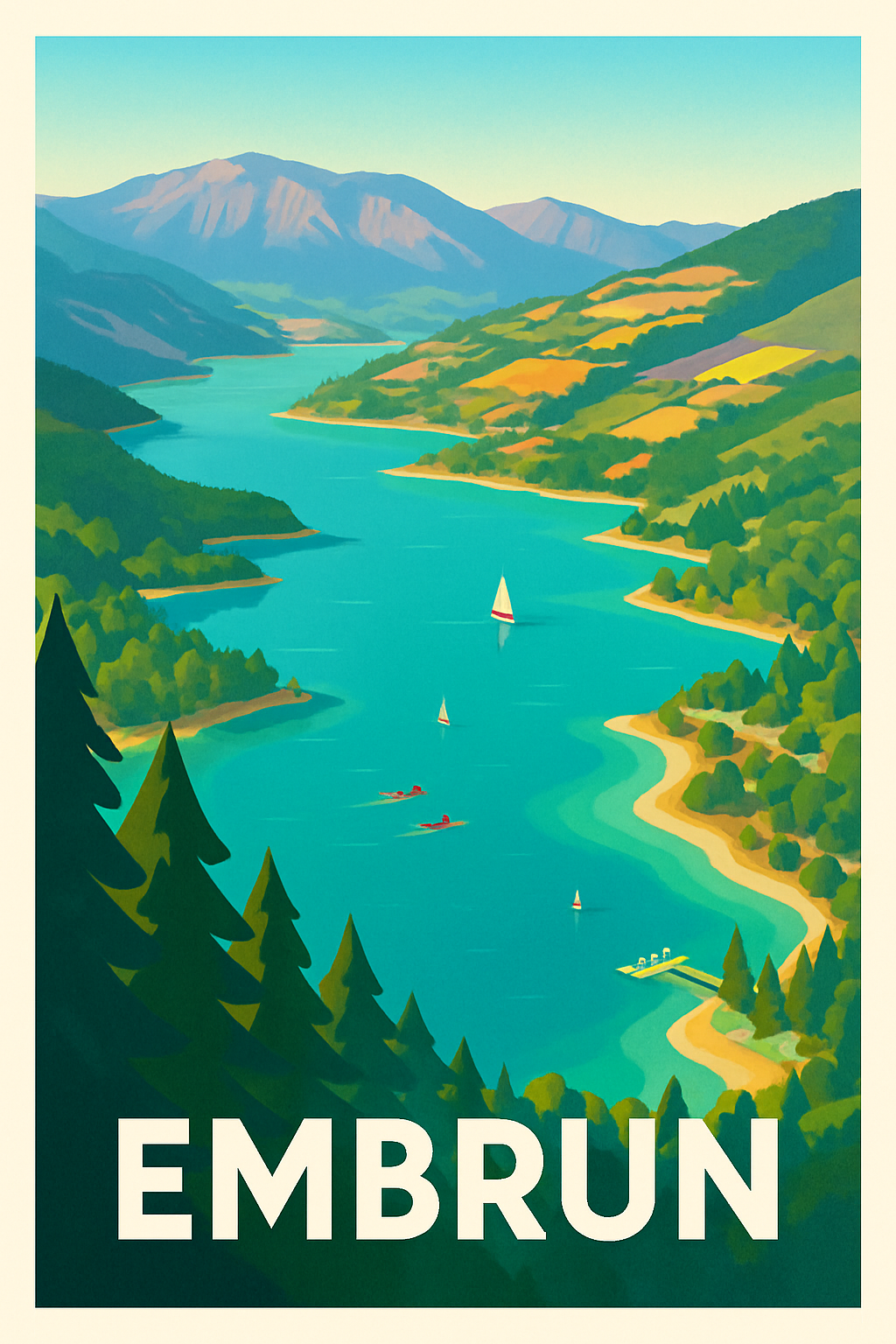 Hautes-Alpes France Pas de Cadre / 20 × 30cm Affiche de Embrun - Évasion nautique au cœur des Alpes