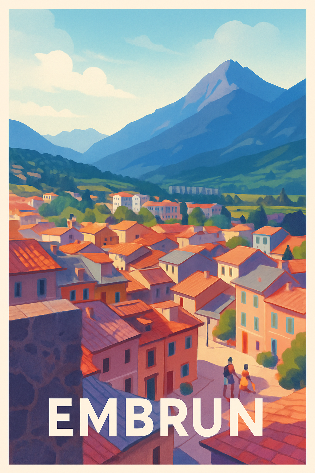 Hautes-Alpes France Pas de Cadre / 20 × 30cm Affiche de Embrun - Le charme des toits ensoleillés des Alpes