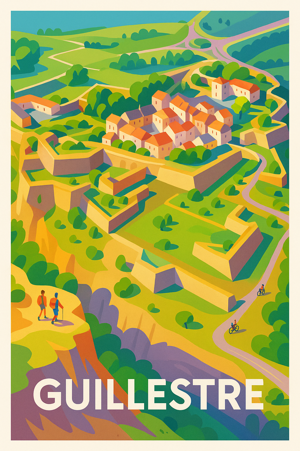 Hautes-Alpes France Pas de Cadre / 20 × 30cm Affiche de Guilestre - Panorama enchanteur et fortifications emblématiques