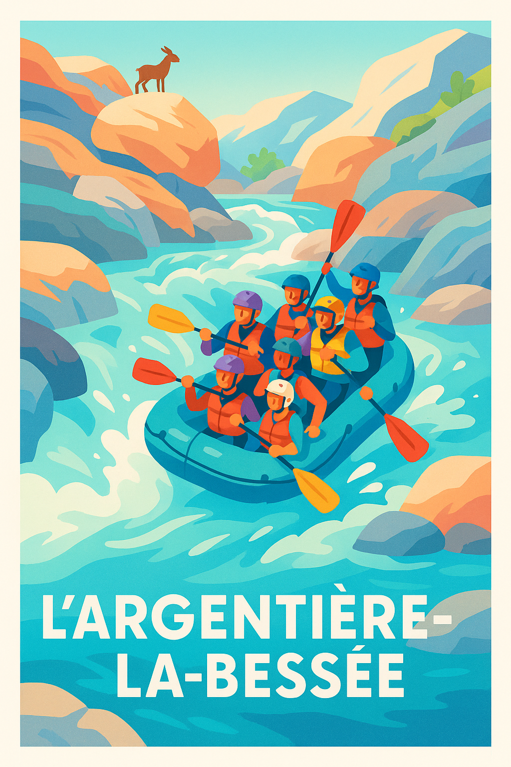 Affiche L'Argentière-la-Bessée — Aventure et sensations fortes en eaux vives · poster d'art de L'Argentière-la-Bessée