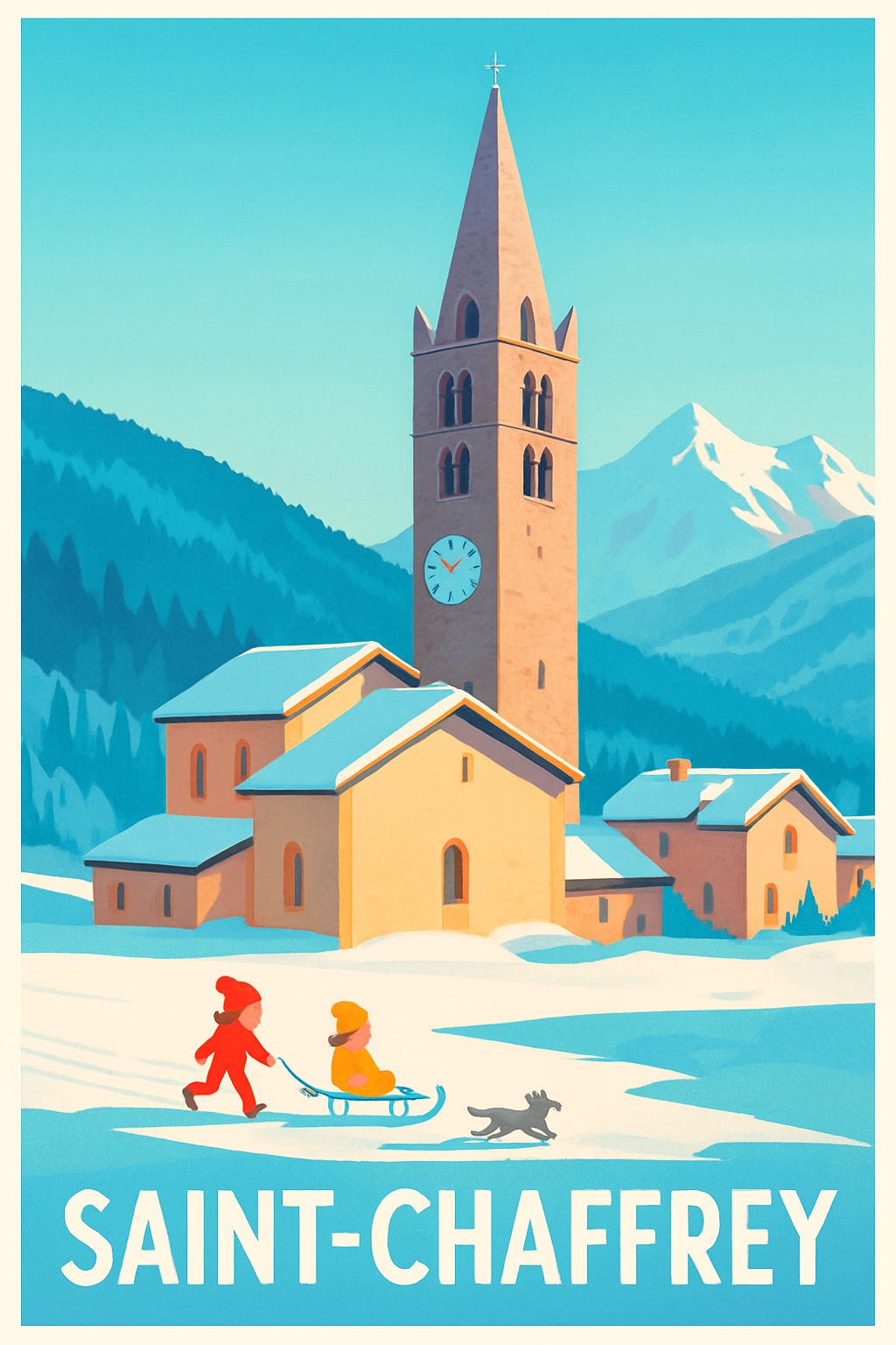 Affiche Saint-Chaffrey — Hiver enchanté au cœur des Alpes · poster d'art de Saint-Chaffrey