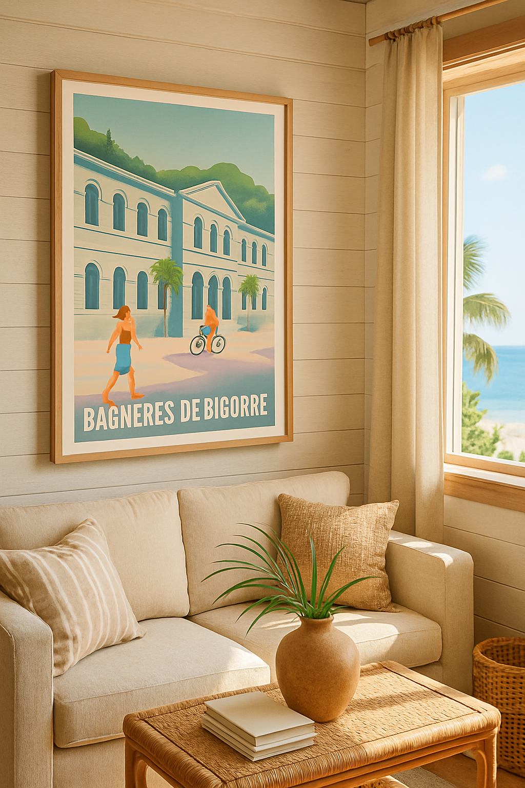 Hautes-Pyrénées France Affiche de Bagnères-de-Bigorre - Journée ensoleillée au cœur de la ville