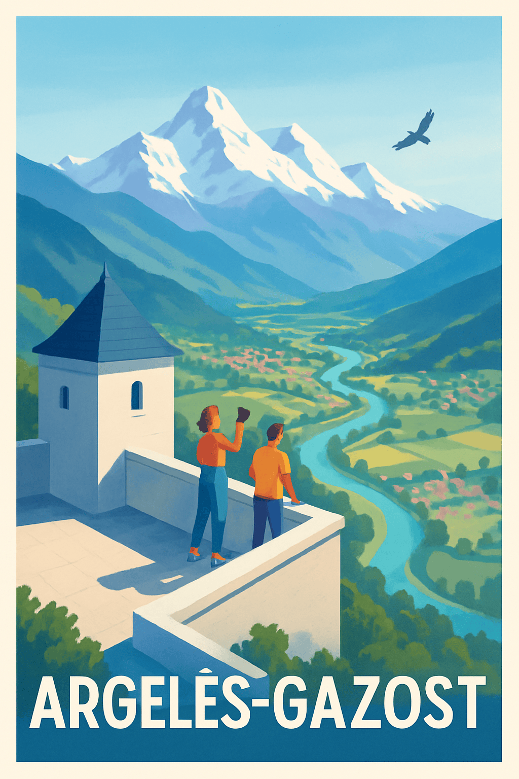 Hautes-Pyrénées France Pas de Cadre / 20 × 30cm Affiche de Argelès-Gazost - Vue imprenable sur les Pyrénées