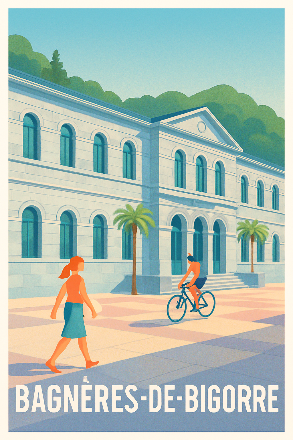 Hautes-Pyrénées France Pas de Cadre / 20 × 30cm Affiche de Bagnères-de-Bigorre - Journée ensoleillée au cœur de la ville