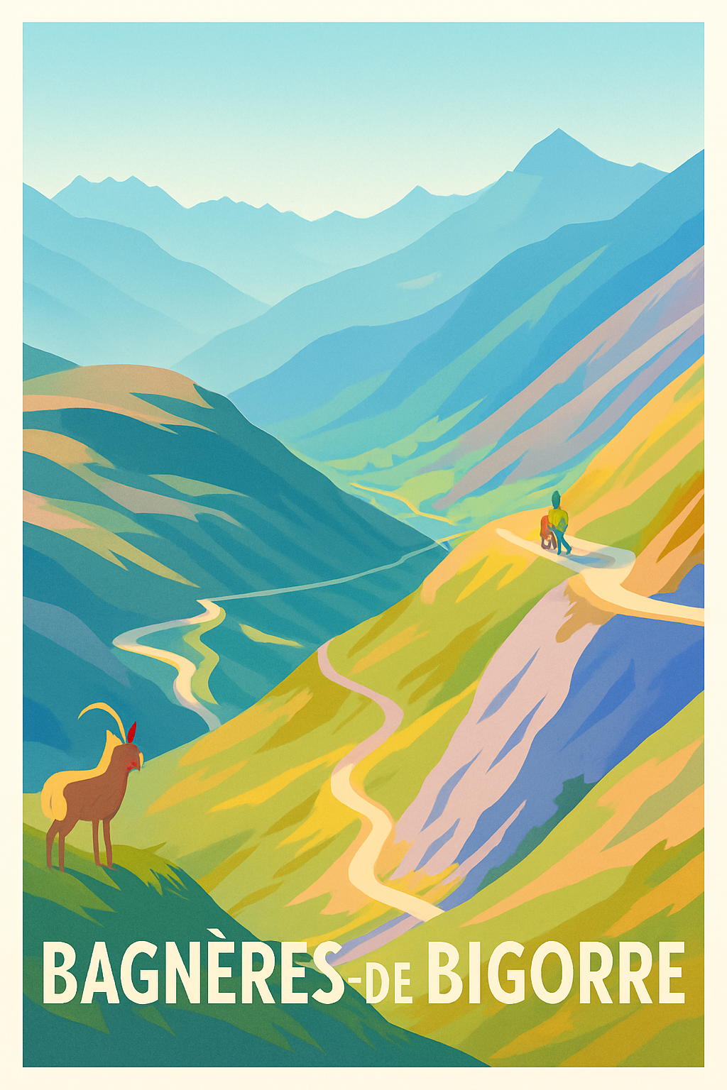 Hautes-Pyrénées France Pas de Cadre / 20 × 30cm Affiche de Bagnères-de-Bigorre - Panorama naturel à couper le souffle