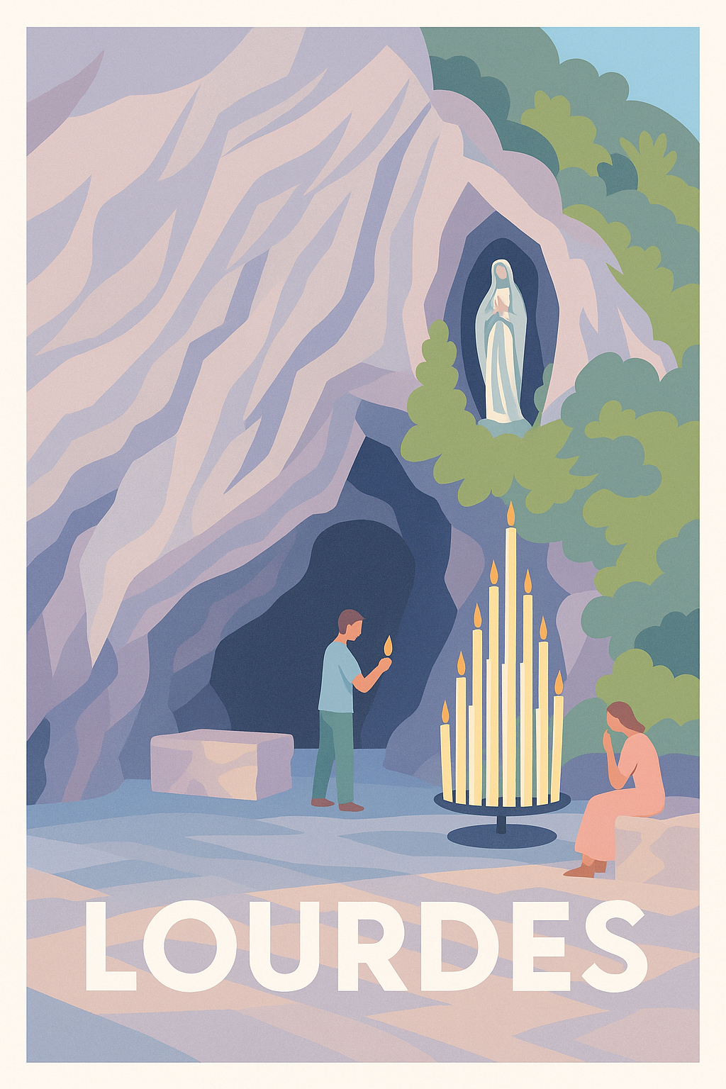 Hautes-Pyrénées France Pas de Cadre / 20 × 30cm Affiche de Lourdes - Lieu de recueillement et de paix