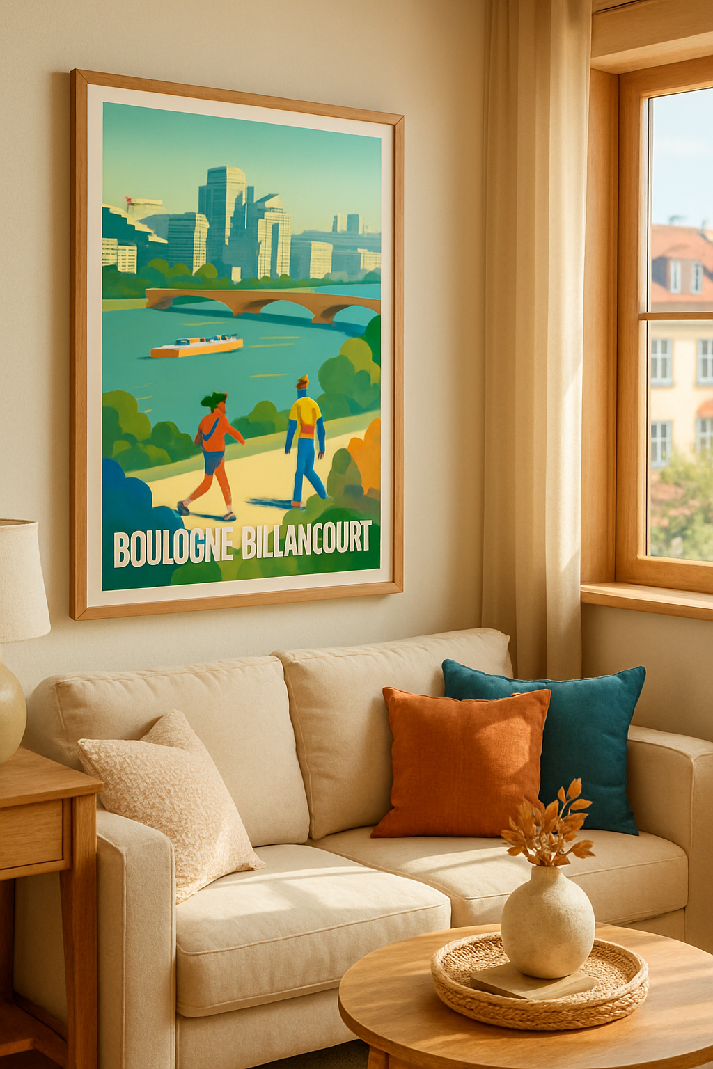 Affiche Boulogne-Billancourt — Promenade au bord de la Seine · poster d'art de Boulogne-Billancourt