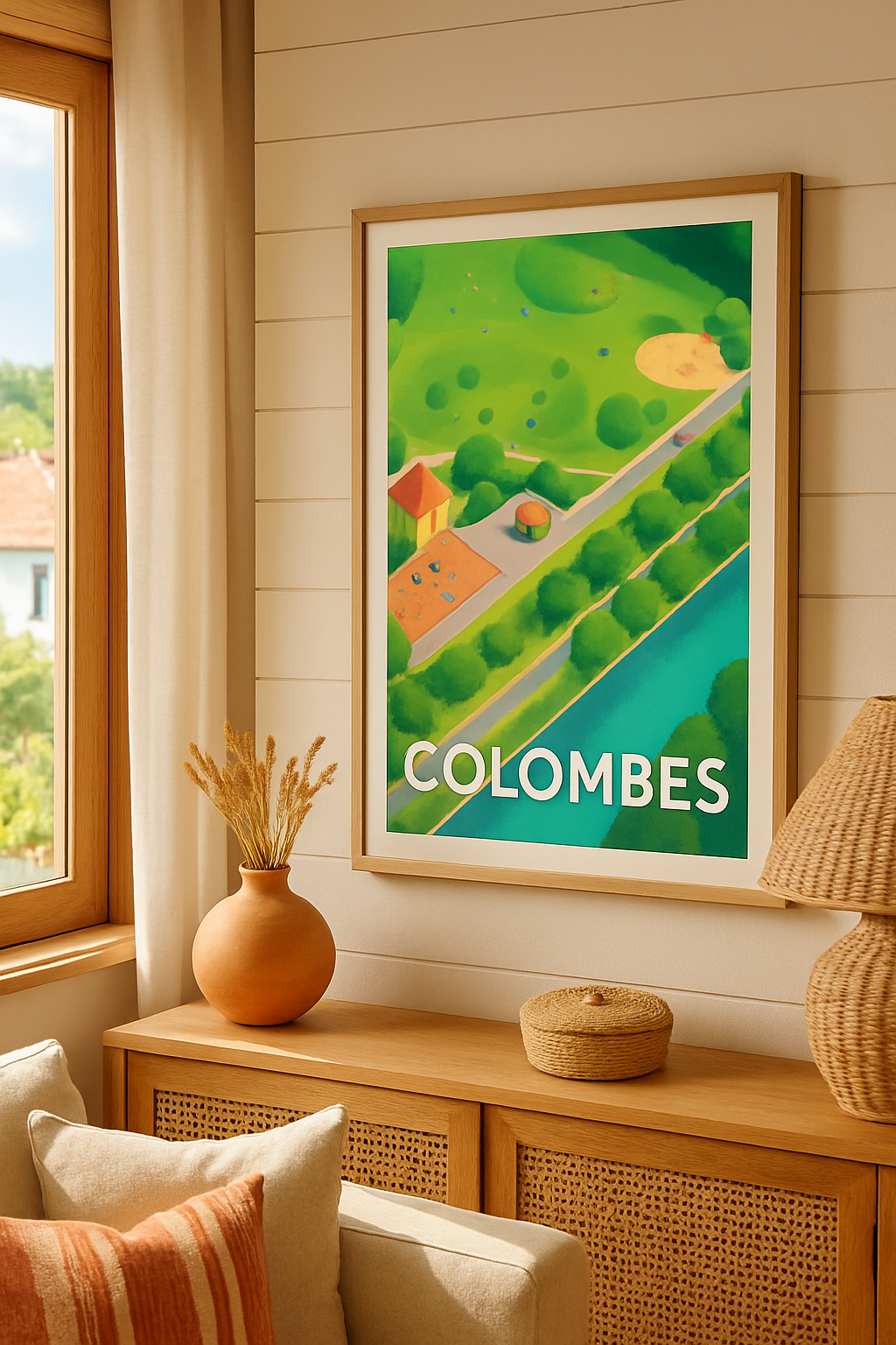 Affiche Colombes — Promenade paisible au bord de l'eau · poster d'art de Colombes