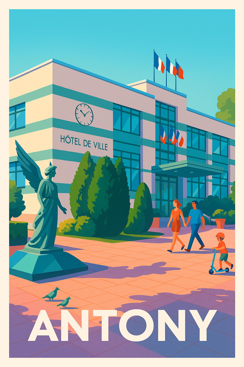 Hauts-de-Seine France Pas de Cadre / 20 × 30cm Affiche de Antony - Charme et vie locale au pied de la mairie