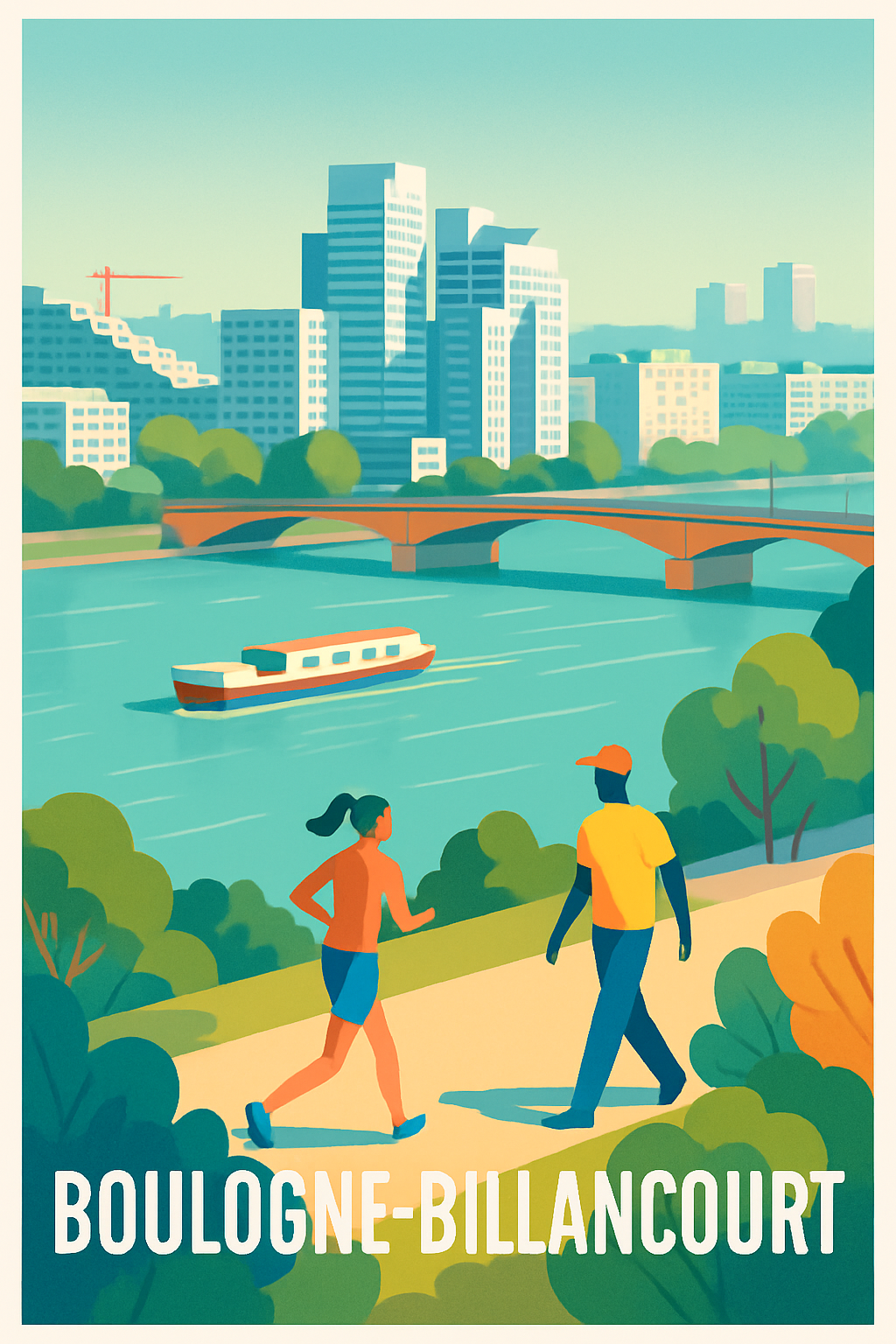 Affiche Boulogne-Billancourt — Promenade au bord de la Seine · poster d'art de Boulogne-Billancourt