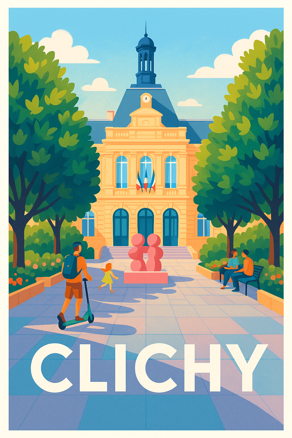 Affiche Clichy — Esprit de vie et détente au cœur de la ville · poster d'art de Clichy