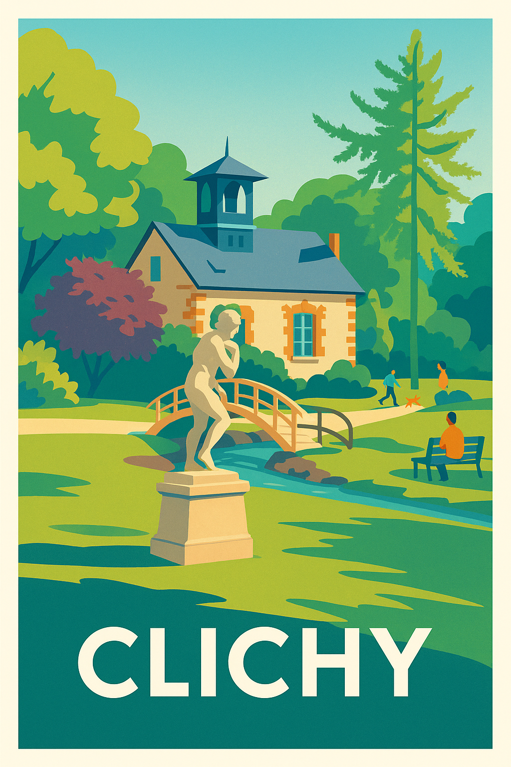 Hauts-de-Seine France Pas de Cadre / 20 × 30cm Affiche de Clichy - Un havre de calme et de verdure