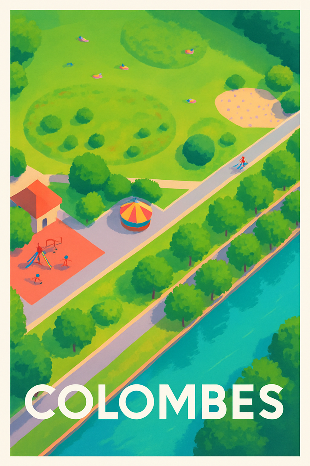 Affiche Colombes — Promenade paisible au bord de l'eau · poster d'art de Colombes