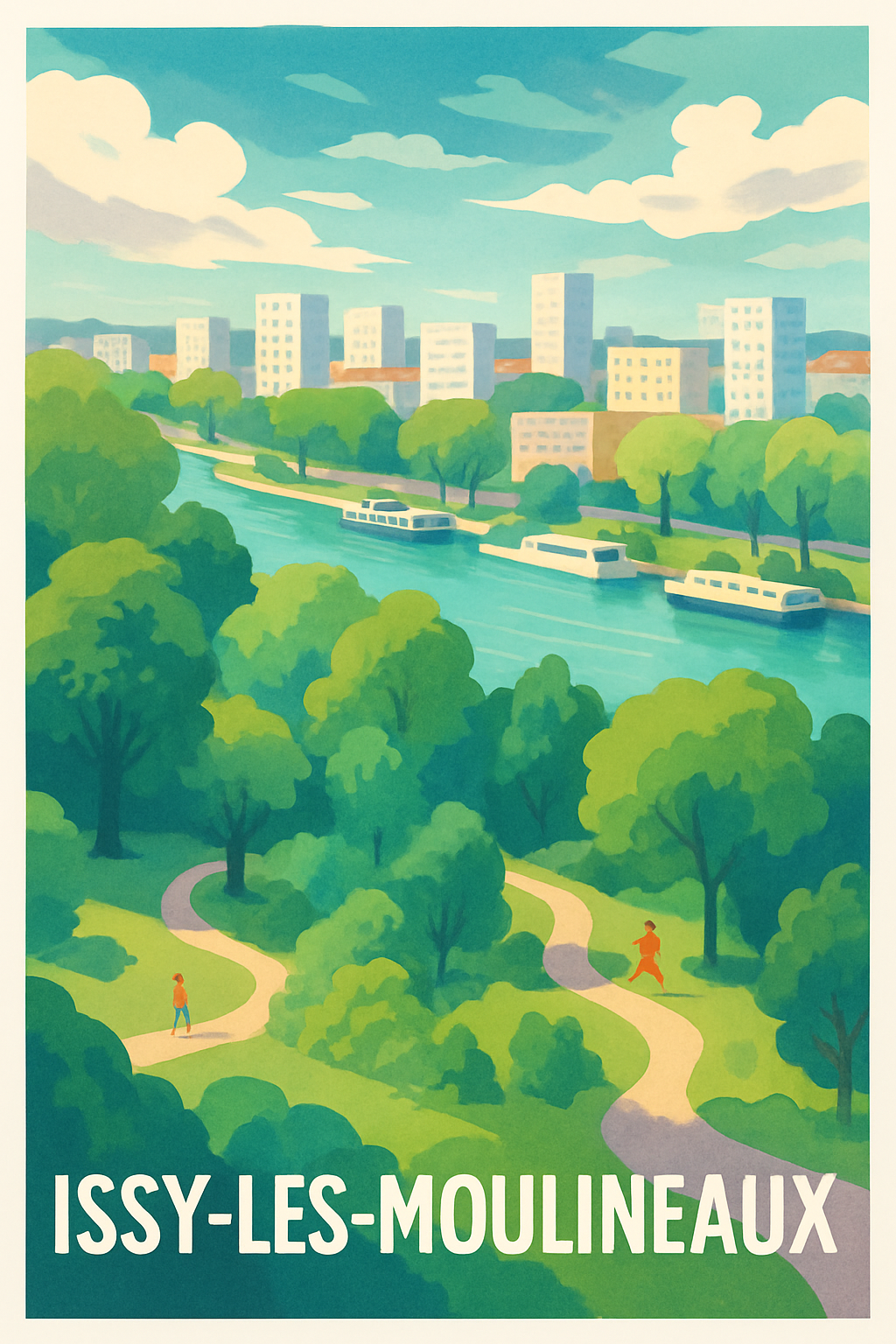 Hauts-de-Seine France Pas de Cadre / 20 × 30cm Affiche de Issy-les-Moulineaux - Évasion au cœur de la nature urbaine