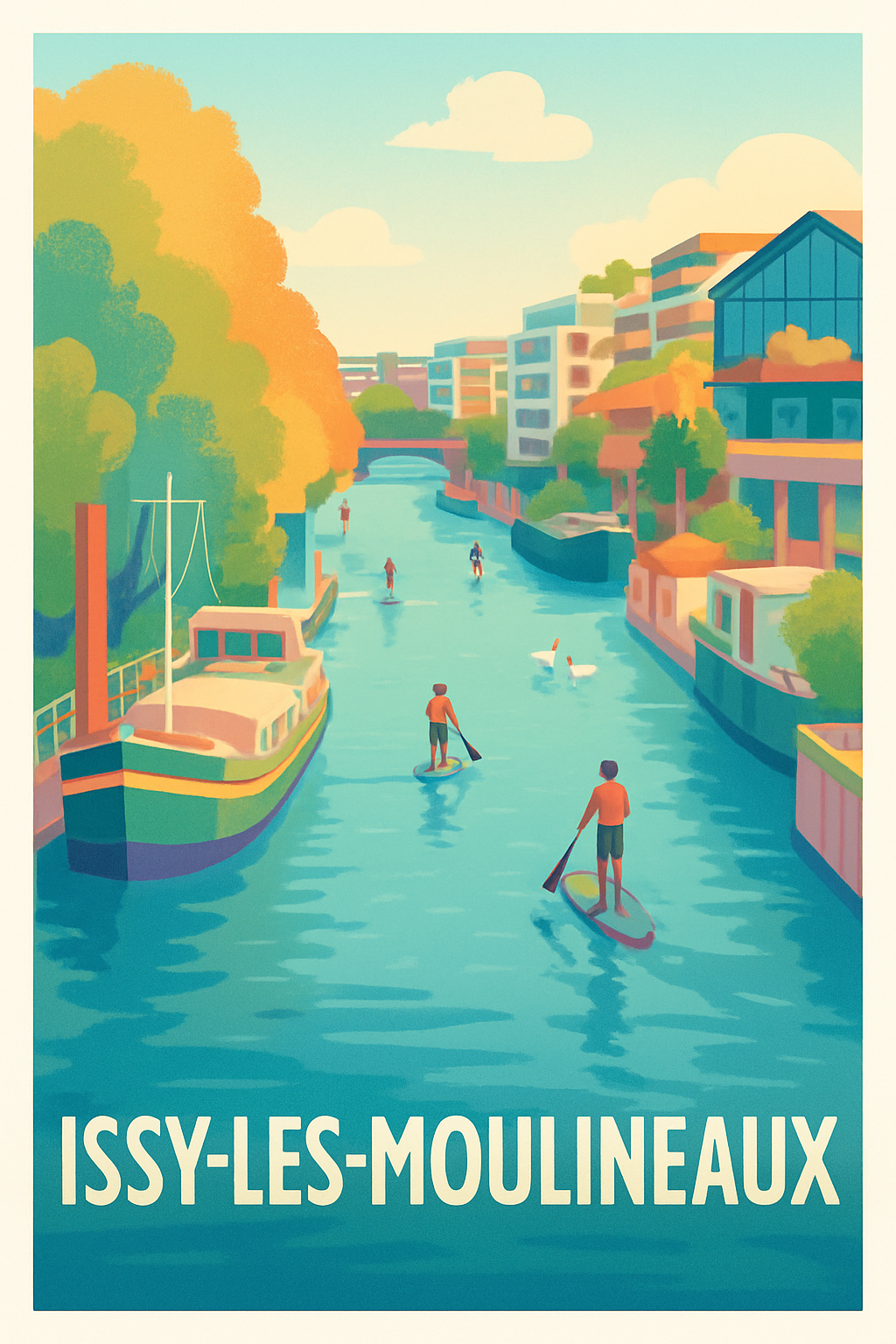 Affiche Issy-les-Moulineaux — Plaisirs aquatiques et douceur de vivre · poster d'art de Issy-les-Moulineaux